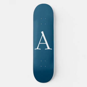 Ocean Blue Schlicht Elegant Modern Monogram Initia Skateboard
