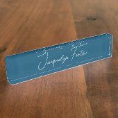 Ocean Blue Schlicht Elegante Minimalistische Kalli Namensplakette (Seite)