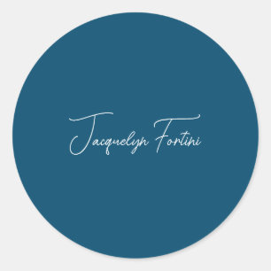 Ocean Blue Schlicht Elegante Minimalistische Kalli Runder Aufkleber