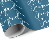 Ocean Blue Schlicht Elegante Moderne Kalligraphie Geschenkpapier (Rolleneckpunkt)