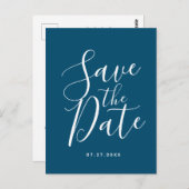 Ocean Blue Script Save the Date Hochzeitskarte Postkarte (Vorne/Hinten)