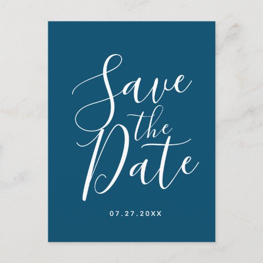 Ocean Blue Script Save the Date Hochzeitskarte Postkarte (Vorderseite)