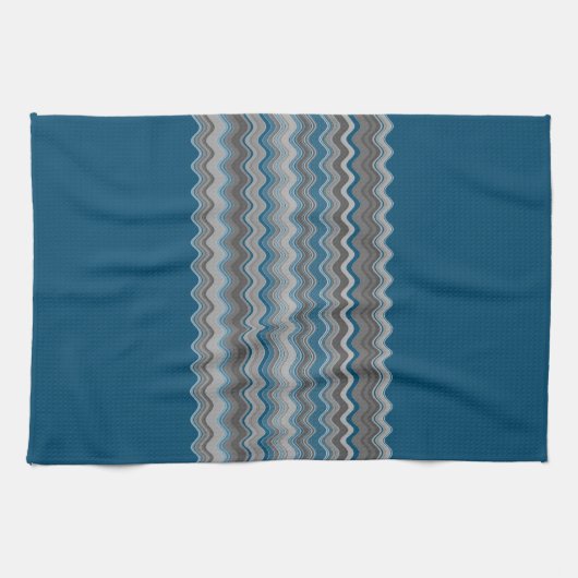 Ocean Blue Silver Gray Wavy Zigzag Muster Le Geschirrtuch (Horizontal)