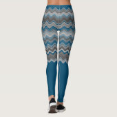 Ocean Blue Silver Gray Wavy Zigzag Muster Le Leggings (Rückseite)