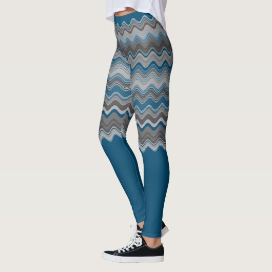 Ocean Blue Silver Gray Wavy Zigzag Muster Le Leggings (Links)