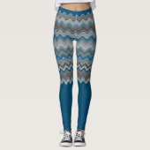 Ocean Blue Silver Gray Wavy Zigzag Muster Le Leggings (Vorderseite)