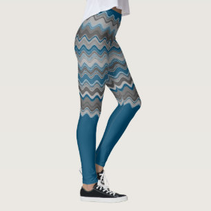 Ocean Blue Silver Gray Wavy Zigzag Muster Le Leggings