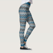 Ocean Blue Silver Gray Wavy Zigzag Muster Leggings (Rechts)
