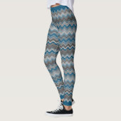 Ocean Blue Silver Gray Wavy Zigzag Muster Leggings (Links)