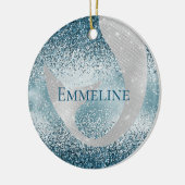Ocean Blue Silver Mermaid Sparkle Glitzer Keramik Ornament (Links)