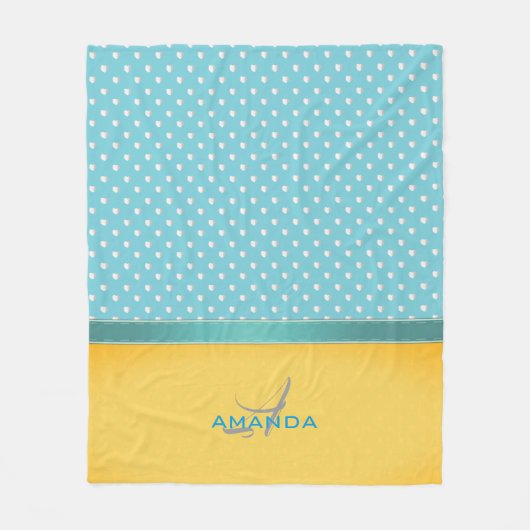 Ocean Blue, Sunny Beach, Silver Hearts Monogram Fleecedecke (Vorderseite)