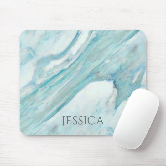 Ocean Blue Surf Abstraktes Marmormuster Mousepad (Mit Mouse)