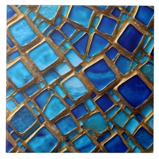 Ocean Blue Trendy Beautiful Gold Collection Fliese (Vorderseite)