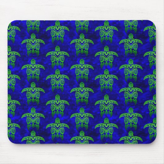 Ocean Blue Tribal Green Sea Turtles Mousepad (Vorne)