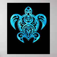 Ocean Blue Tribal Hawaiian Sea Turtle