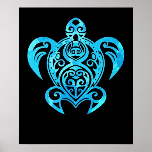 Ocean Blue Tribal Hawaiian Sea Turtle Poster (Vorne)