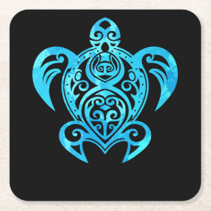Ocean Blue Tribal Hawaiian Sea Turtle Rechteckiger Pappuntersetzer