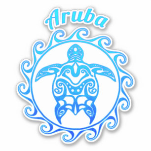 Ocean Blue Tribal Turtle Aruba Aufkleber
