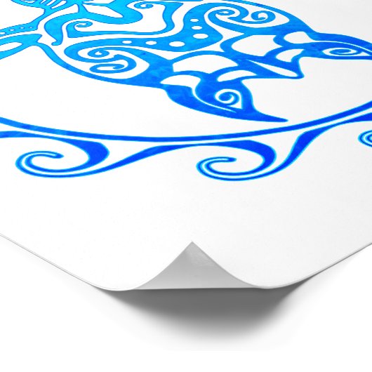 Ocean Blue Tribal Turtle Aruba Poster (Ecke)