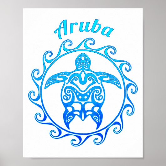Ocean Blue Tribal Turtle Aruba Poster (Vorne)