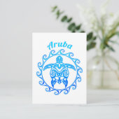 Ocean Blue Tribal Turtle Aruba Postkarte (Stehend Vorderseite)