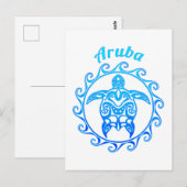 Ocean Blue Tribal Turtle Aruba Postkarte (Vorne/Hinten)