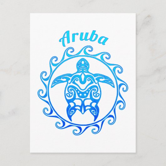 Ocean Blue Tribal Turtle Aruba Postkarte (Vorderseite)