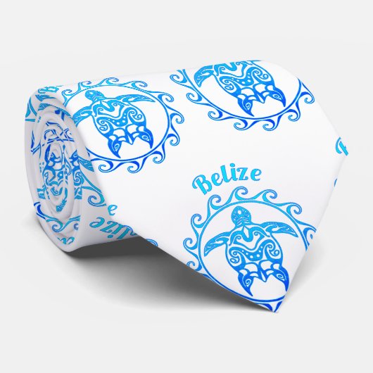 Ocean Blue Tribal Turtle Belize Krawatte (Gerollt)