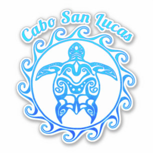 Ocean Blue Tribal Turtle Cabo San Lucas Aufkleber