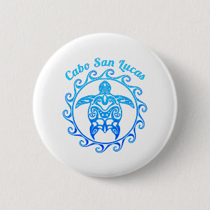 Ocean Blue Tribal Turtle Cabo San Lucas Button