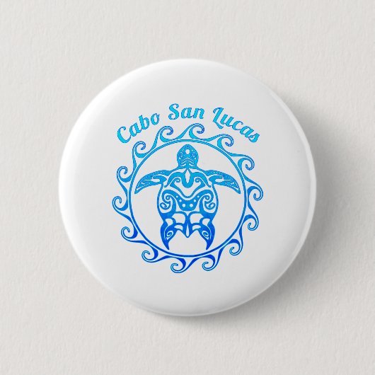 Ocean Blue Tribal Turtle Cabo San Lucas Button (Vorderseite)