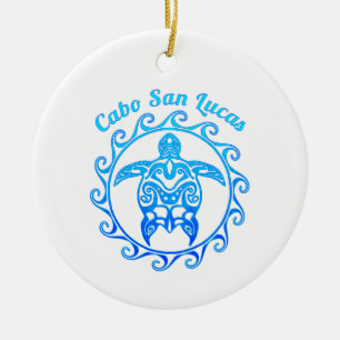 Ocean Blue Tribal Turtle Cabo San Lucas Keramik Ornament