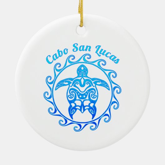 Ocean Blue Tribal Turtle Cabo San Lucas Keramik Ornament (Hinten)