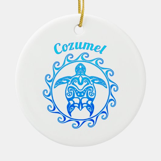 Ocean Blue Tribal Turtle Cozumel Keramik Ornament (Vorne)
