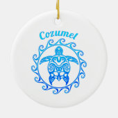 Ocean Blue Tribal Turtle Cozumel Keramik Ornament (Hinten)
