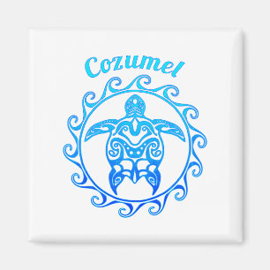 Ocean Blue Tribal Turtle Cozumel Magnet