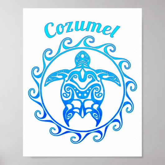 Ocean Blue Tribal Turtle Cozumel Poster (Vorne)