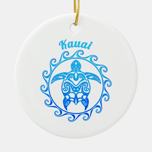 Ocean Blue Tribal Turtle Kauai Keramik Ornament (Vorne)