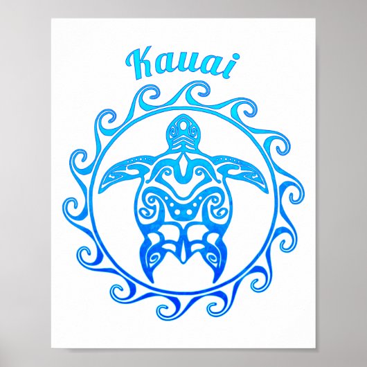 Ocean Blue Tribal Turtle Kauai Poster (Vorne)