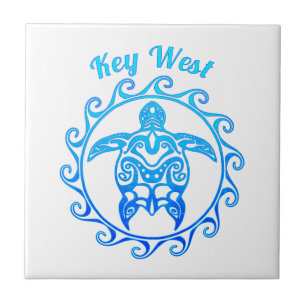 Ocean Blue Tribal Turtle Key West Fliese