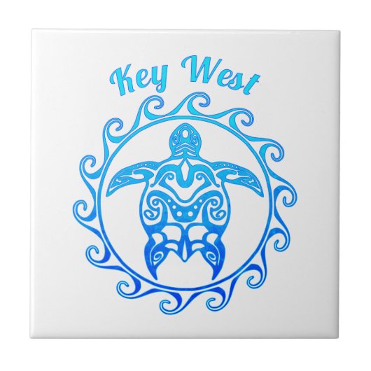 Ocean Blue Tribal Turtle Key West Fliese (Vorderseite)