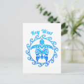 Ocean Blue Tribal Turtle Key West Postkarte (Stehend Vorderseite)