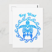 Ocean Blue Tribal Turtle Key West Postkarte (Vorne/Hinten)