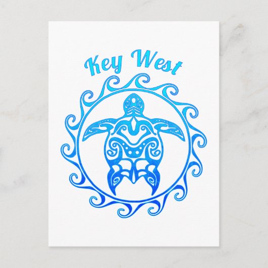 Ocean Blue Tribal Turtle Key West Postkarte (Vorderseite)