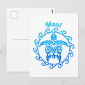 Ocean Blue Tribal Turtle Maui Postkarte (Vorne/Hinten)