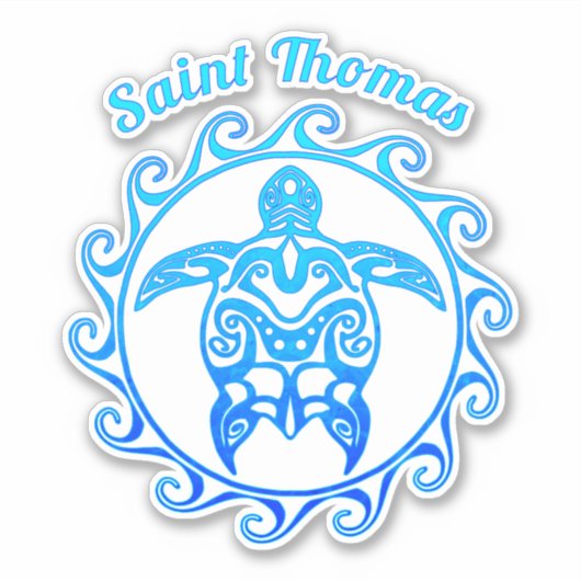 Ocean Blue Tribal Turtle Saint Thomas Aufkleber (Vorderseite)