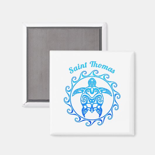 Ocean Blue Tribal Turtle Saint Thomas Magnet (Vorderseite/Rückseite)