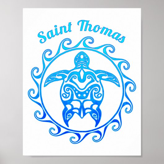Ocean Blue Tribal Turtle Saint Thomas Poster (Vorne)