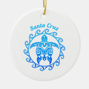 Ocean Blue Tribal Turtle Santa Cruz Keramik Ornament