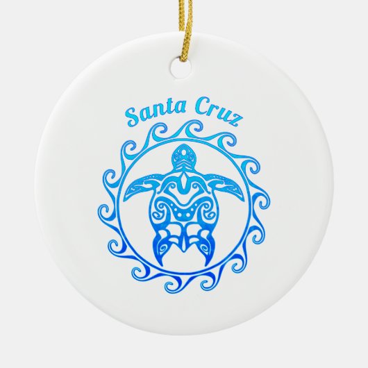 Ocean Blue Tribal Turtle Santa Cruz Keramik Ornament (Vorne)